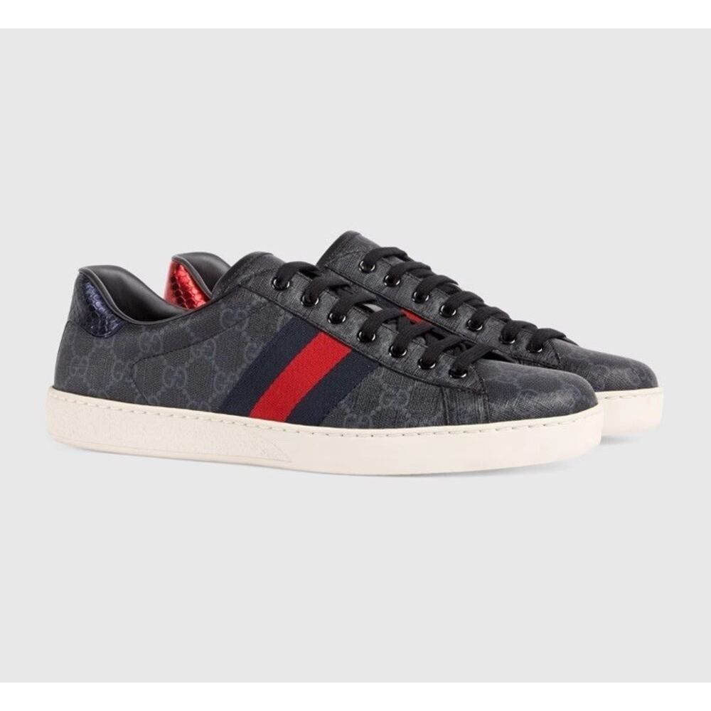 Gucci Ace GG Supreme Web Sneakers Black Grey Canvas Men’s Size 11